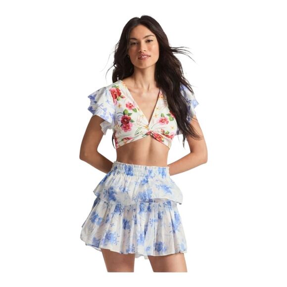 LoveShackFancy Kiella Ruffle Floral Crop Top Swimsuit Bikini Top - Picture 1 of 15